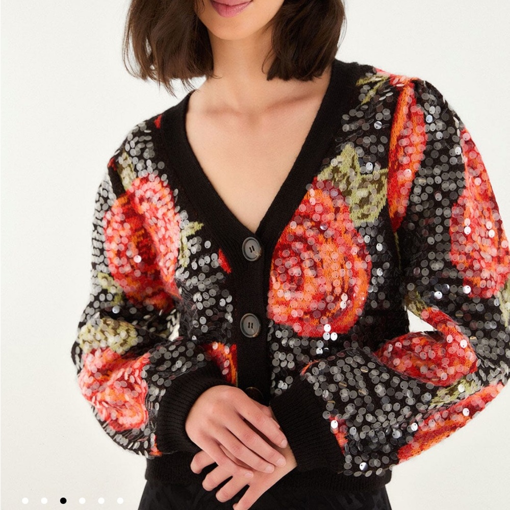 FARM Rio Latin Roses Sequin Knit Cardigan - Picture 6 of 12